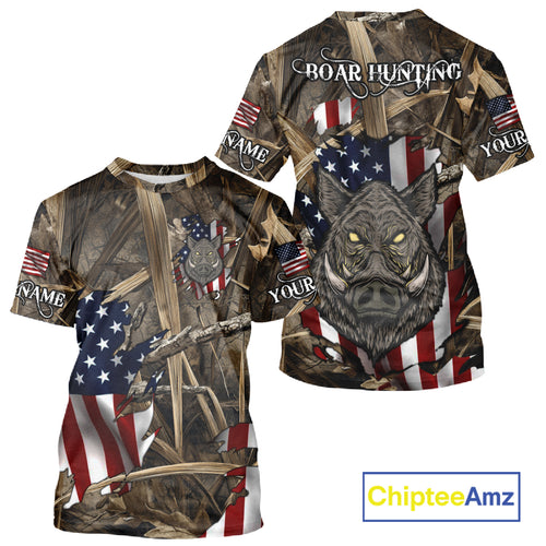 American Flag Boar Camo Hunting Shirt, Best Hunting Clothes for Boar Hunting Season NBT185