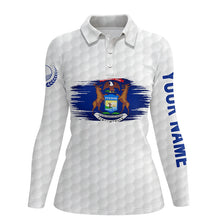 Load image into Gallery viewer, Michigan Flag White Golf Ball Pattern Polo Shirts Custom Patriotic Golf Shirts For Women LDT0499