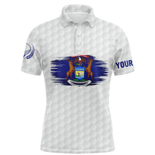 Load image into Gallery viewer, Michigan Flag White Golf Ball Pattern Mens Polo Shirt Custom Patriotic Golf Shirts For Men LDT0499