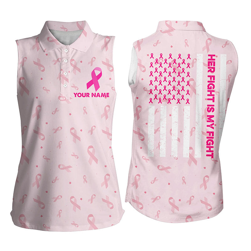 Cute Ribbon Breast Cancer Awareness Pink Women Sleeveless Polo Shirt American Flag Golf Tops For Women LDT0501