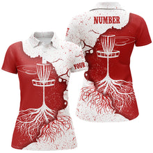 Load image into Gallery viewer, Womens Disc Golf Polo Shirt Red White Grunge Custom Disc Golf Tops For Women Disc Golf Basket LDT1032