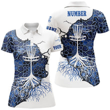 Load image into Gallery viewer, Blue Camo Womens Disc Golf Polo Shirt Geometric Custom Disc Golf Tops For Women Golf Gifts LDT1034