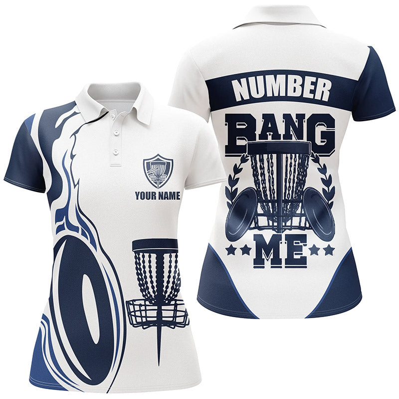 Bang Me Womens Disc Golf Shirts Navy & White Custom Polo Shirt For Womens Disc Golf Gifts LDT0507