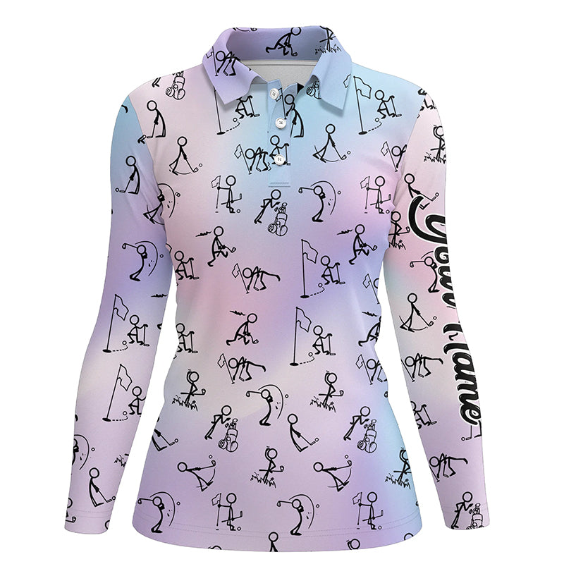 Rainbow Gradient Stick Figures Playing Golf Polo Shirt Custom Golf Tops For Women Golf Gifts LDT1044