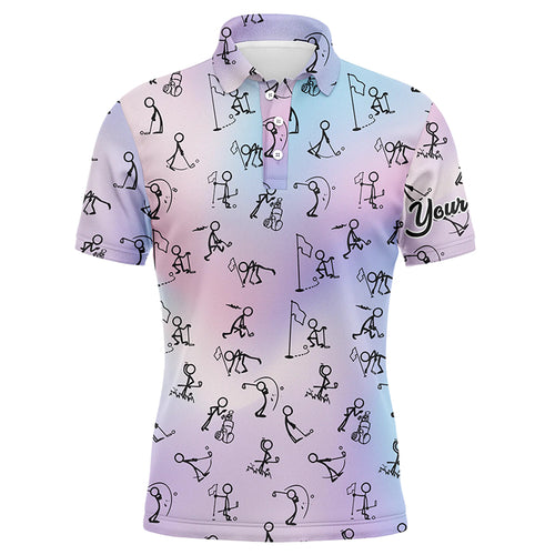 Rainbow Gradient Stick Figures Playing Golf Mens Polo Shirt Custom Golf Tops For Men Golf Gifts LDT1044
