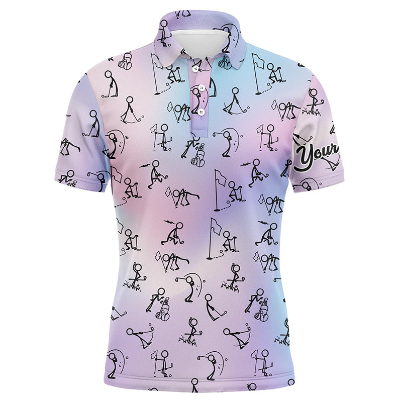 Rainbow Gradient Stick Figures Playing Golf Mens Polo Shirt Custom Golf Tops For Men Golf Gifts LDT1044