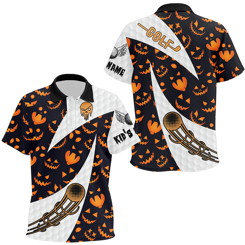 Halloween Unisex Kids Golf Polo Shirt Custom Pumpkin Face Pattern Golf Shirts For Kid Golf Gifts LDT0555
