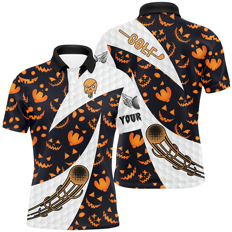 Halloween Mens Golf Polo Shirt Custom Pumpkin Face Pattern Golf Shirts For Men Golf Gifts LDT0555
