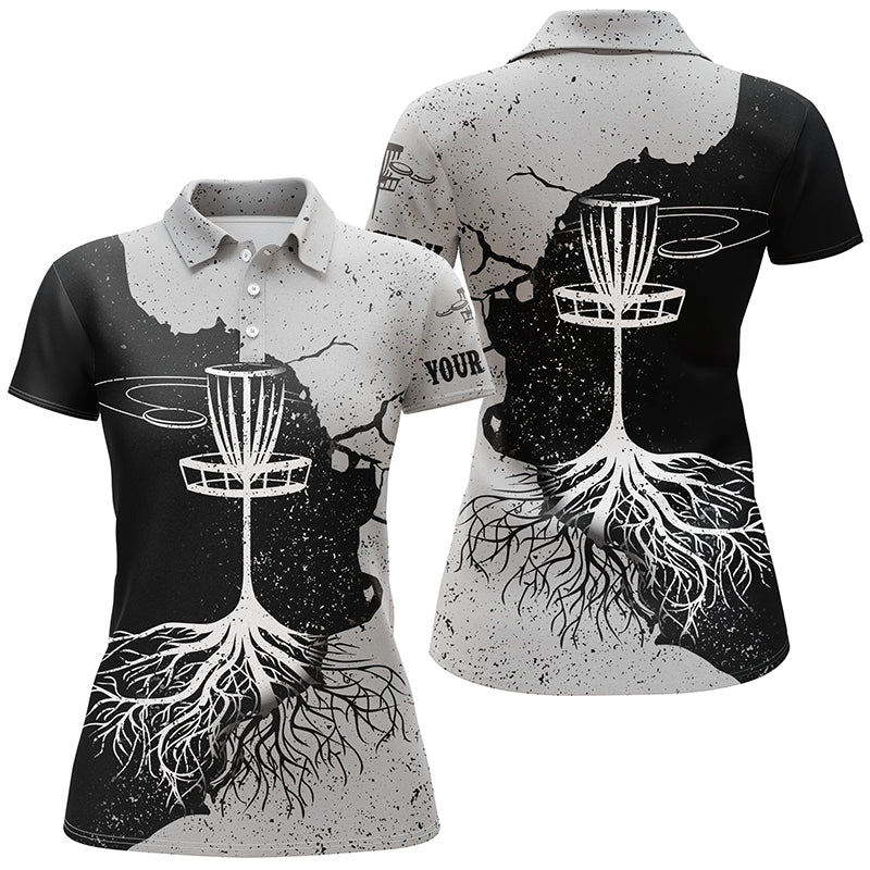 Womens Disc Golf Polo Shirt Custom Name Black & Grey Disc Golf Basket Disc Golf Shirts For Women LDT0060