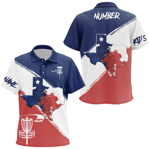 Texas Flag Watercolor Unisex Polo Disc Golf Shirts For Kid Texas Map & Flag Patriotic Golf Gifts LDT0270