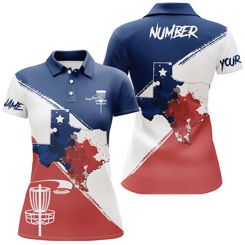 Texas Flag Watercolor Polo Disc Golf Shirts For Women Texas Map & Flag Patriotic Golf Gifts LDT0270