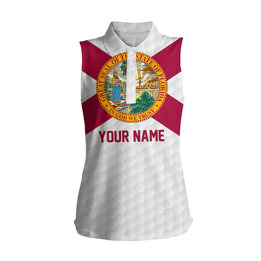 Florida Flag Personalized Golf Pattern Sleeveless Polos Patriotic Golf Shirts For Women Golf Gifts LDT0276