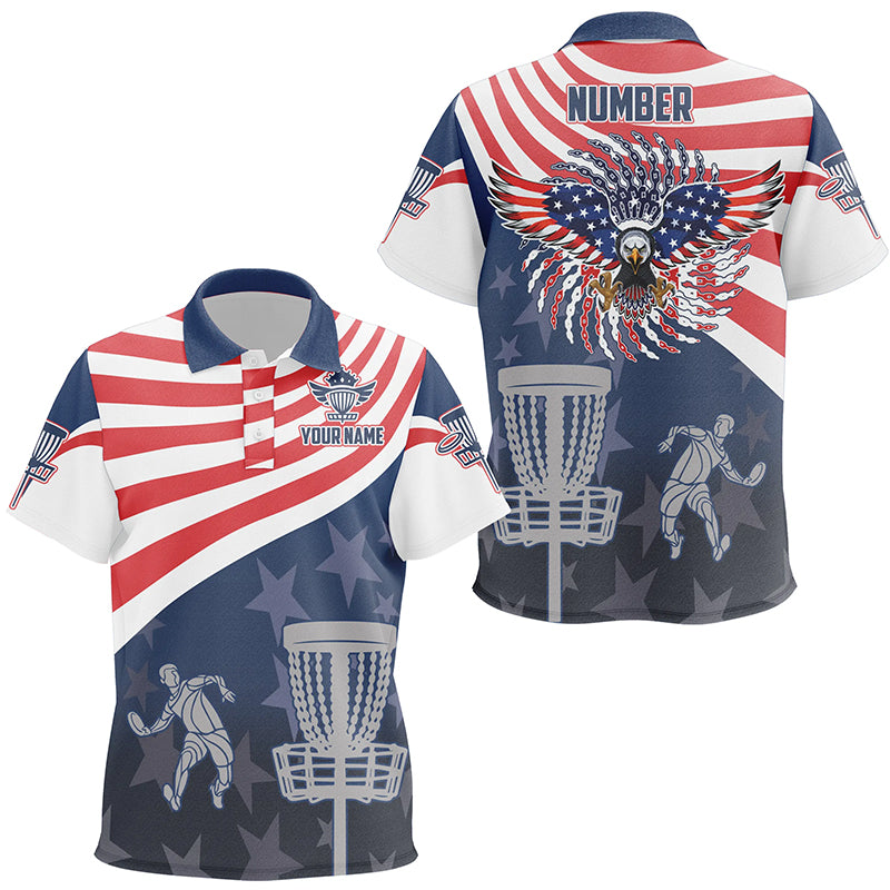 American Flag Kids Disc Golf Polo Shirts Patriotic Us Eagle Custom Unisex Disc Golf Shirts For Kid LDT0280