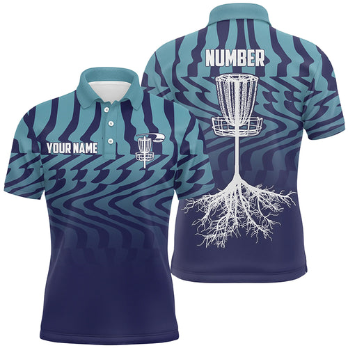 Gradient Light & Dark Blue Mens Personalized Disc Golf Polo Shirts Cool Golf Gifts For Men LDT0283