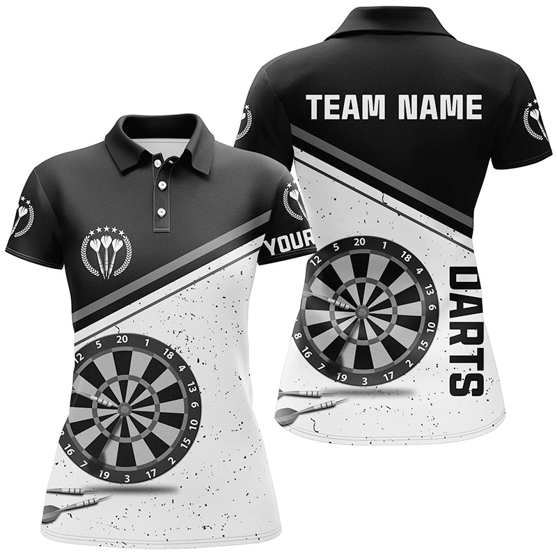 Black White Grunge Darts Polo Shirt With Name Custom Women Darts Shirts Dart Jersey LDT0626