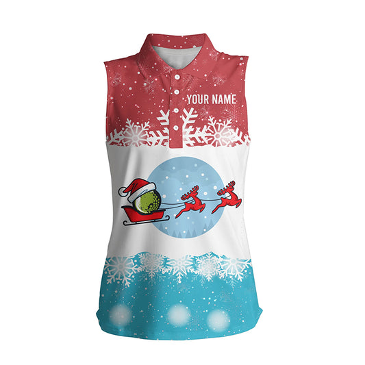 Reindeers Christmas Red Blue Womens Sleeveless Polo Shirt Christmas Golf Shirts For Women Golf Gifts LDT0643
