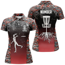 Load image into Gallery viewer, Red Camo Womens Disc Golf Polo Shirts, Custom Camouflage Golf Shirts For Women, Disc Golf Gifts LDT0091