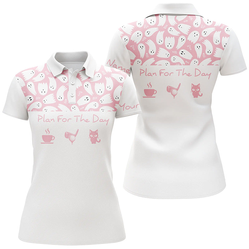 Pink Halloween Womens Golf Polo Shirt Cute Ghost Golf Shirts For Women, Cute Golf Gifts For Halloween LDT0126