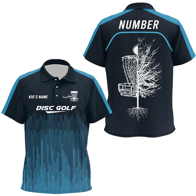 Sporty Light Dark Blue Design Kids Disc Golf Polo Shirts Custom Cool Disc Golf Shirts For Kid LDT0403
