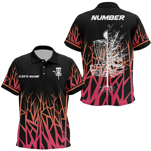 Personalized Disc Golf Basket Tree Pink Gradient Kids Polo Shirt Disc Golf Shirts For Kid LDT0720
