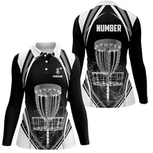 Load image into Gallery viewer, Black And White Womens Disc Golf Polo Shirts Custom Disc Golf Shirts For Women Cool Golf Gift LDT0170