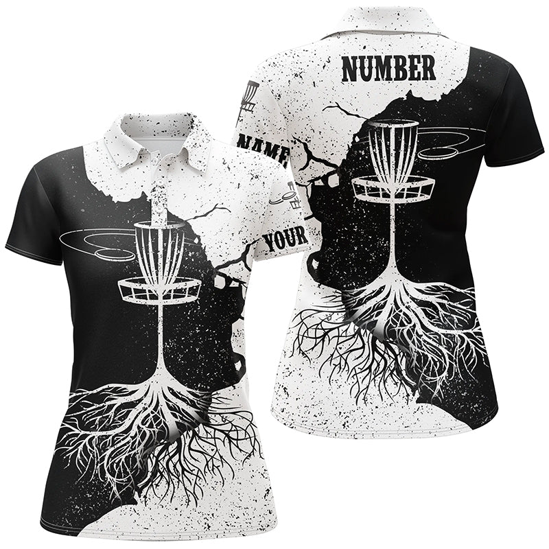 Womens Disc Golf Polo Shirt Custom Black & White Disc Golf Shirts For Women Disc Golf Gifts LDT0731