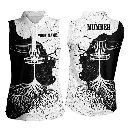 Womens Sleeveless Disc Golf Polo Shirt Custom Black White Disc Golf Shirts For Women Disc Golf Gifts LDT0731