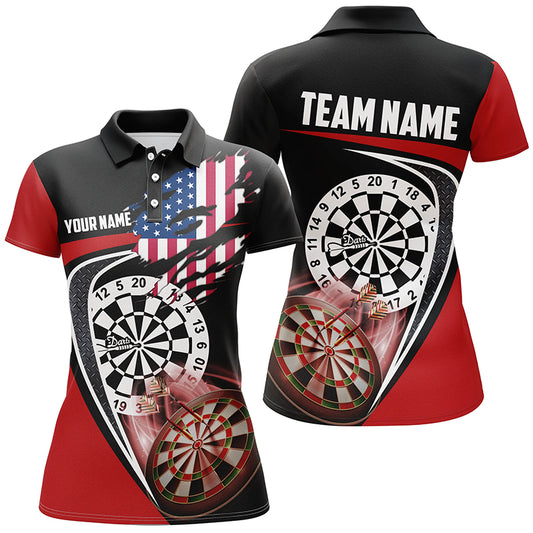 Black Red American Flag Womens Darts Polo Shirt Custom Patriotic Dart Jerseys For Women LDT1386