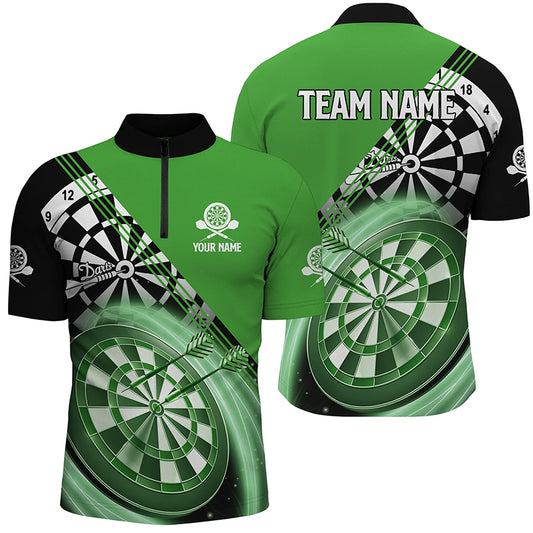 Personalized Black Green Darts Quarter Zip Shirt Custom Darts Shirt For Men Dart Jerseys LDT1408