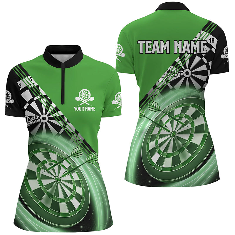 Personalized Black Green Darts Quarter Zip Shirt Custom Darts Shirt For Women Dart Jerseys LDT1408
