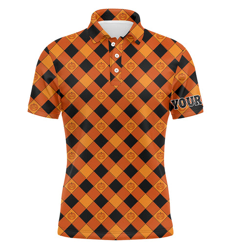 Halloween Pumpkin Seamless Orange Golf Polo Shirts Custom Name Golf Shirts For Men Golf Gifts LDT0482