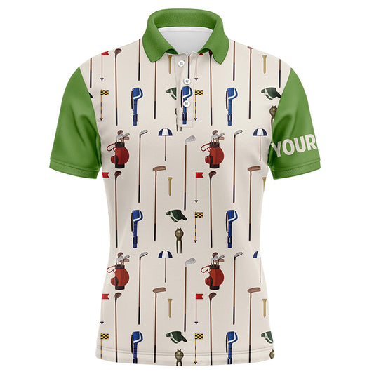 Golf Equipment Mens Polo Shirt, Custom Name Green Golf Shirts For Mens, Unique Male Golf Gifts LDT0031