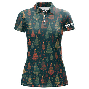 Vintage Christmas Trees Womens Golf Polo Shirts Custom Golf Shirts For Women Xmas Golf Gifts LDT0814