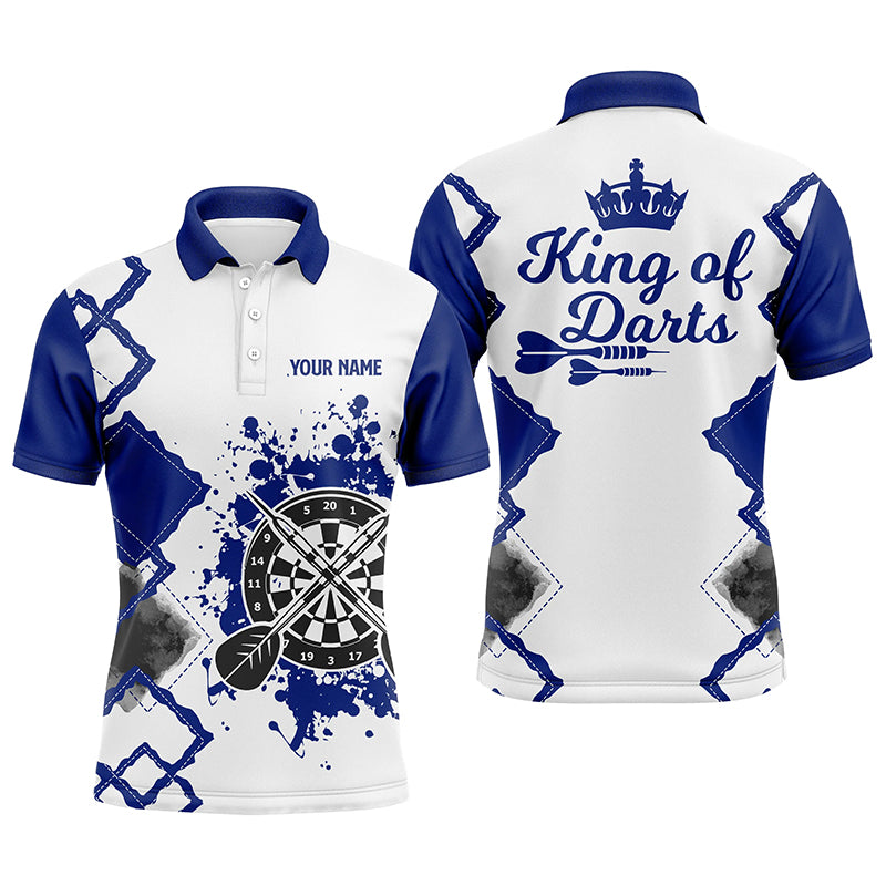 King Of Darts Blue White Mens Darts Polo Shirt Customized Darts Jersey For Men LDT1223