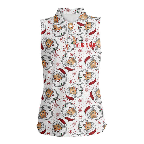 Vintage Cartoon Santa Claus With Snow Christmas Womens Sleeveless Polos Custom Cute Womens Golf Tops LDT0835