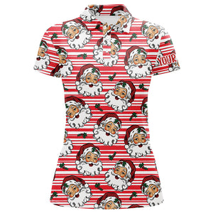 Vintage Cartoon Santa Claus With Holly Christmas Golf Polo Shirt Custom Cute Womens Golf Tops LDT0836