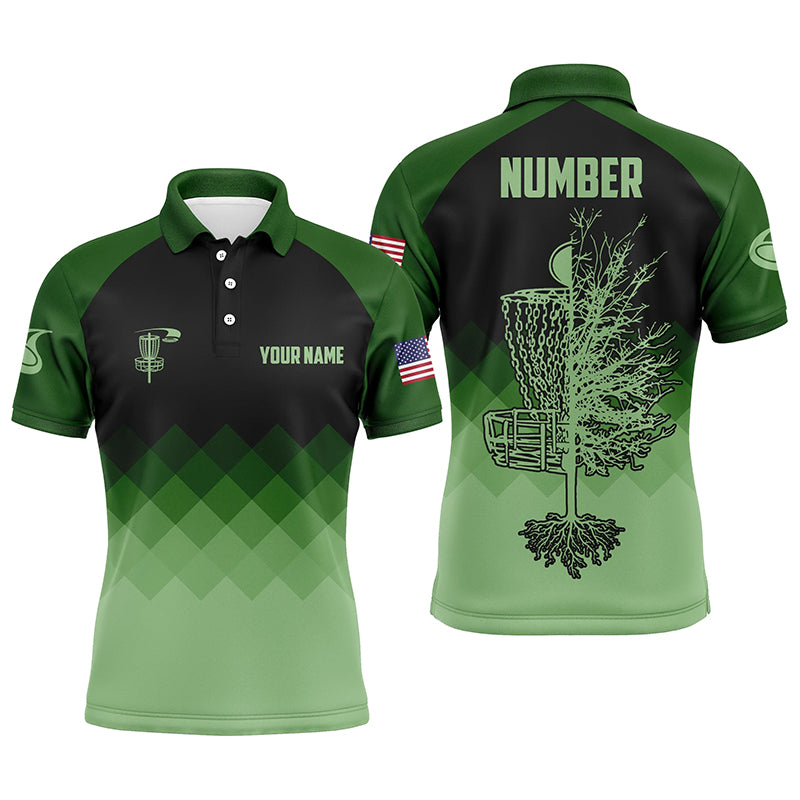 Dark Green Geometric Mens Disc Golf Polo Shirts Customized Disc Golf Shirts For Men LDT0513