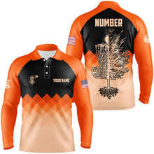 Load image into Gallery viewer, Orange Geometric Pattern Mens Disc Golf Polo Shirt Customized Disc Golf Shirts For Men LDT0514