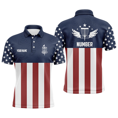 American Flag Golf Course Mens Disc Golf Polo Shirts Custom Patriotic Disc Golf Shirts For Men LDT0521