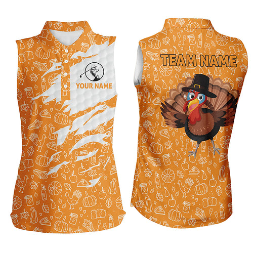 Turkey Bird Thanksgiving Womens Sleeveless Polo Shirt Orange Custom Women Golf Tops Funny Golf Gifts LDT0840