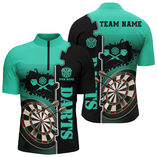 Personalized Turquoise Black Dart Quarter Zip Shirt Custom Darts Shirt For Men Dart Jersey LDT1449