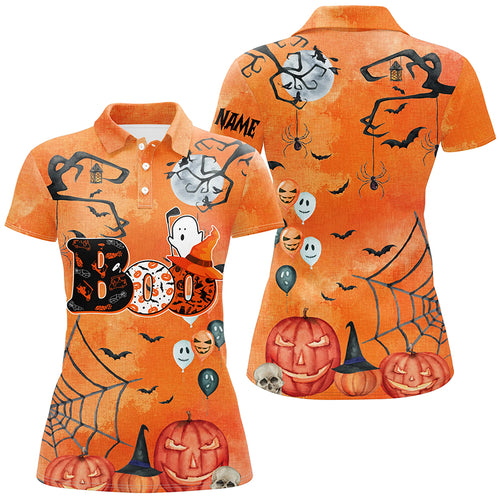 Boo Halloween Seamless Orange Golf Polo Shirt Custom Funny Golf Shirts For Women Golf Gifts LDT0550