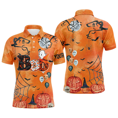 Boo Halloween Seamless Orange Mens Golf Polo Shirt Custom Funny Golf Shirts For Men Golf Gifts LDT0550