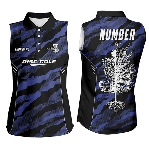 Camo Womens Sleeveless Golf Shirts Custom Navy Camo Golf Shirt Disc Golf Shirts For Women, Golf Gifts LDT0056