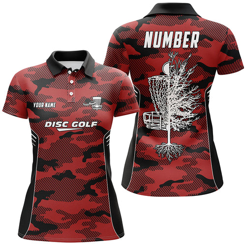 Camo Womens Golf Polo Shirts, Custom Red Camo Golf Shirt Disc Golf Shirts For Women, Golf Gifts LDT0057