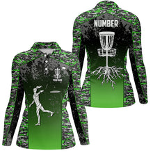 Load image into Gallery viewer, Green Camo Womens Disc Golf Polo Shirt Custom Camouflage Golf Shirts For Women Disc Golf Gift LDT0562