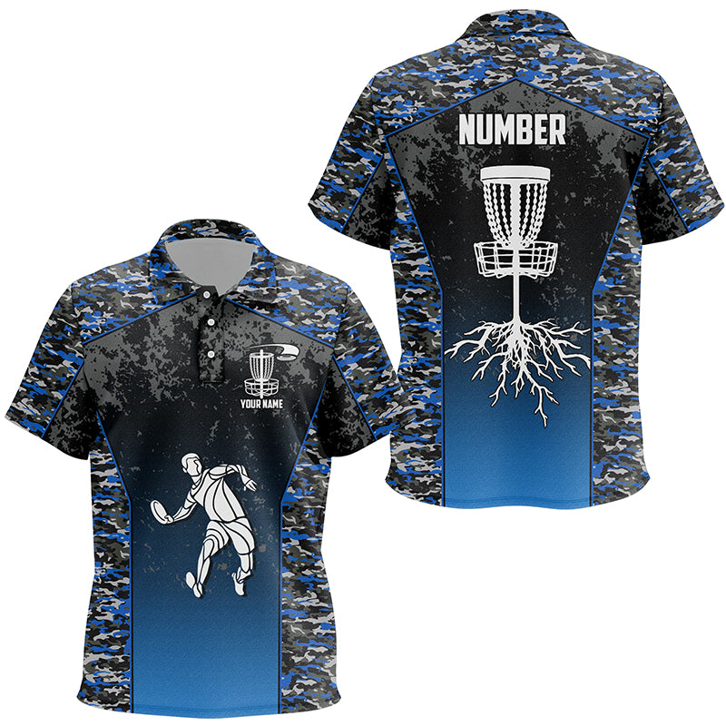 Blue Camo Unisex Kids Disc Golf Polo Shirt Custom Camouflage Golf Shirts For Kid Disc Golf Gifts LDT0563