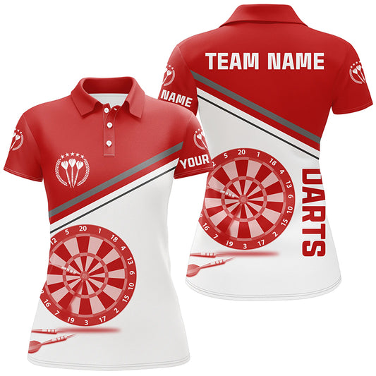 Red White Womens Darts Polo Shirt With Name Customized Darts Shirts For Women Dart Jerseys LDT1297