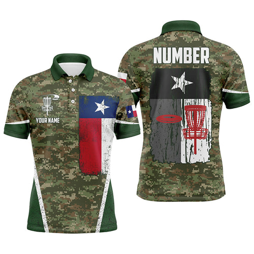 Mens Disc Golf Vintage Camouflage Texas Flag Custom Patriotic Disc Golf Shirts For Men LDT0290