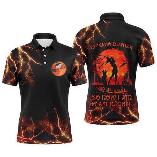 Lightning Mens Golf Polo Shirt, Halloween Golf Gifts Idea For Male Golfers, Scary Witch Shirt LDT0080